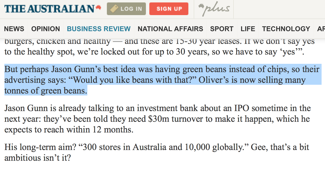 Oliver's in The Australian